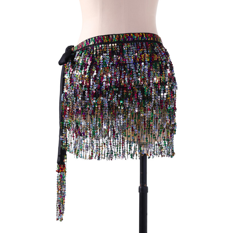 Sequins belly dance hip scarf skirt with paillette tassel for halloween christmas New Year Party Y1019